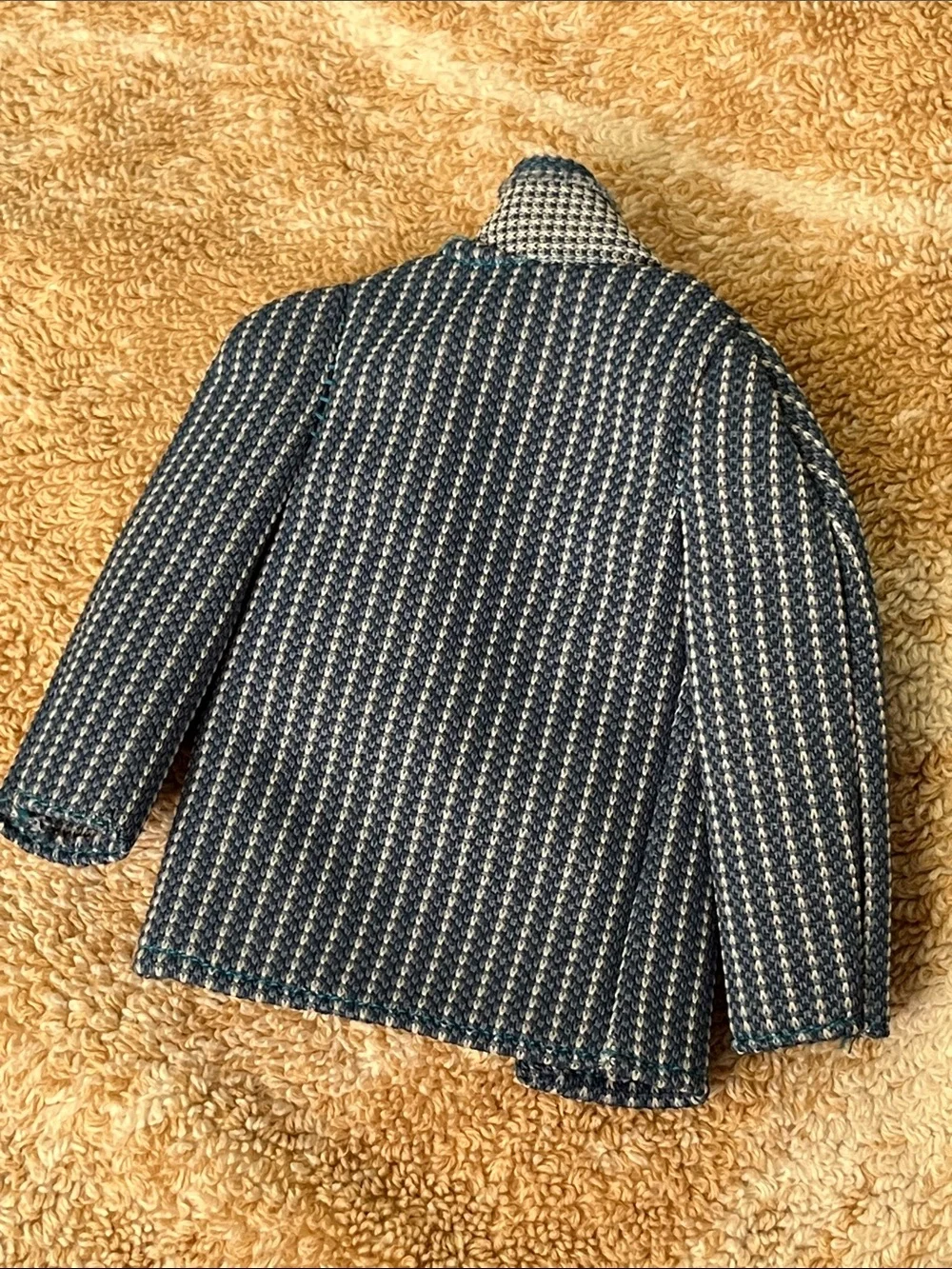 Blue Patterned Kids Doll Jacket with Yellow Pocket Accent